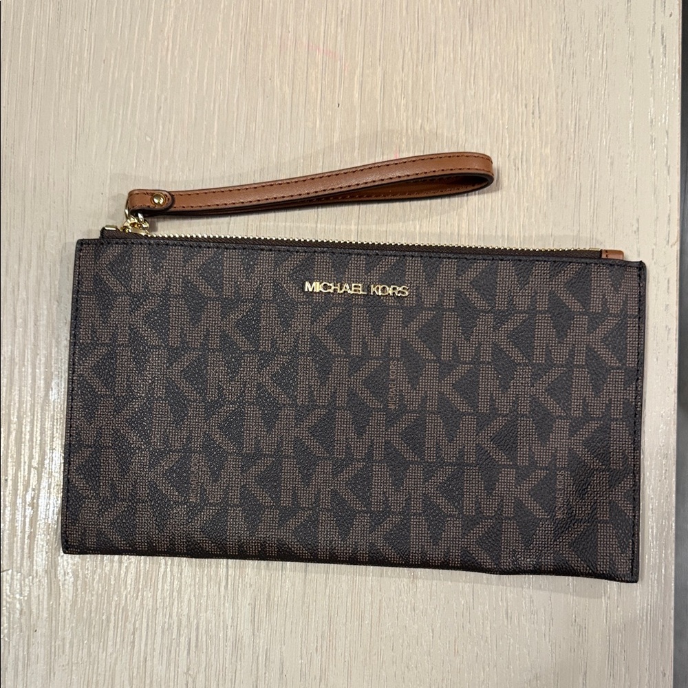 Michael Kors Dark Brown Monogram Clutch LARGE